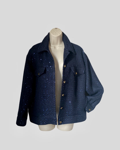 JACKY NAVY BLUE OVERSIZED TWEED JACKET