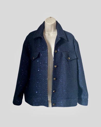 JACKY NAVY BLUE OVERSIZED TWEED JACKET