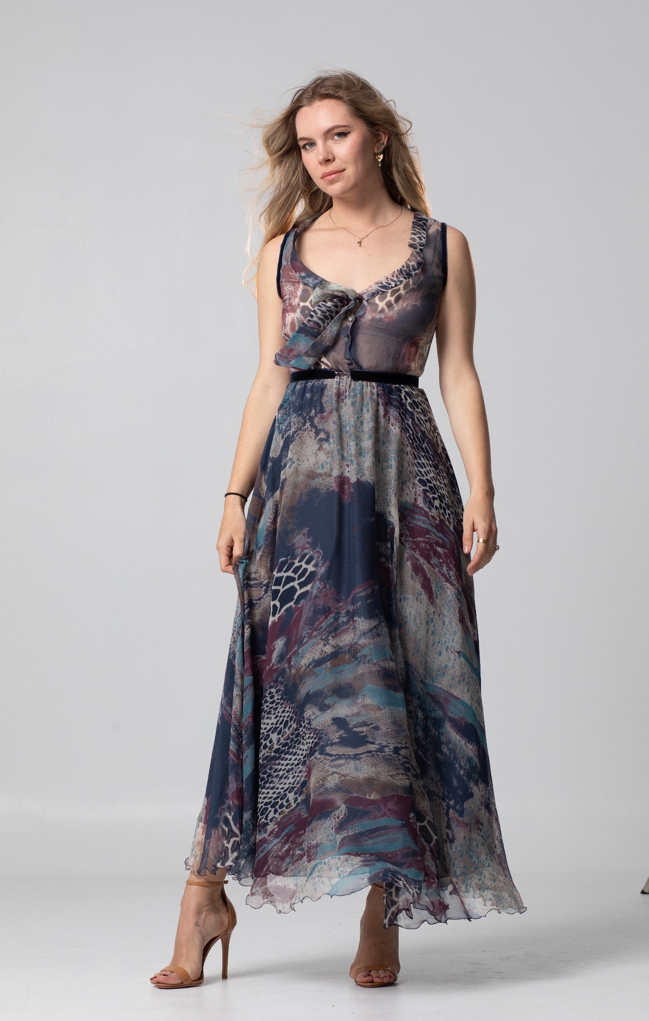 AZUR LONG SILK CHIFFON DRESS