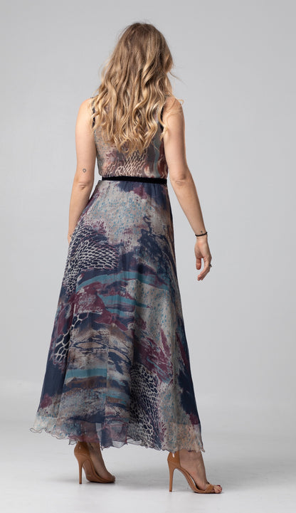 AZUR LONG SILK CHIFFON DRESS