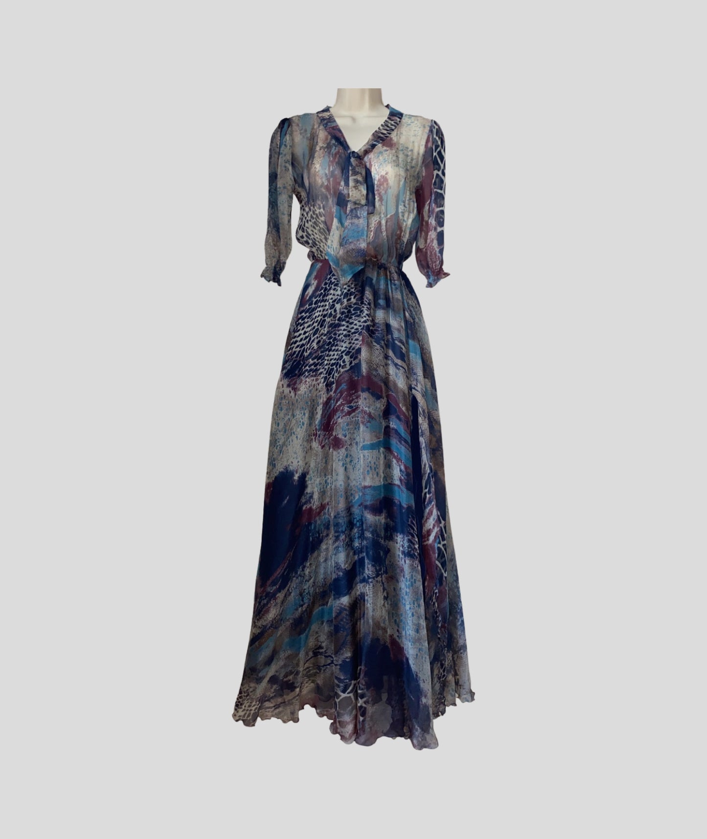 AZUR LONG SILK CHIFFON DRESS