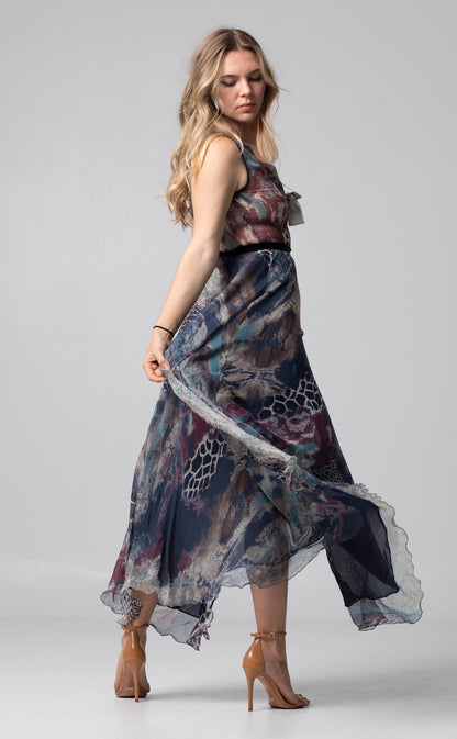 AZUR LONG SILK CHIFFON DRESS