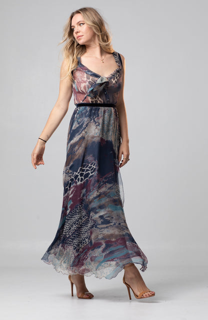 AZUR LONG SILK CHIFFON DRESS