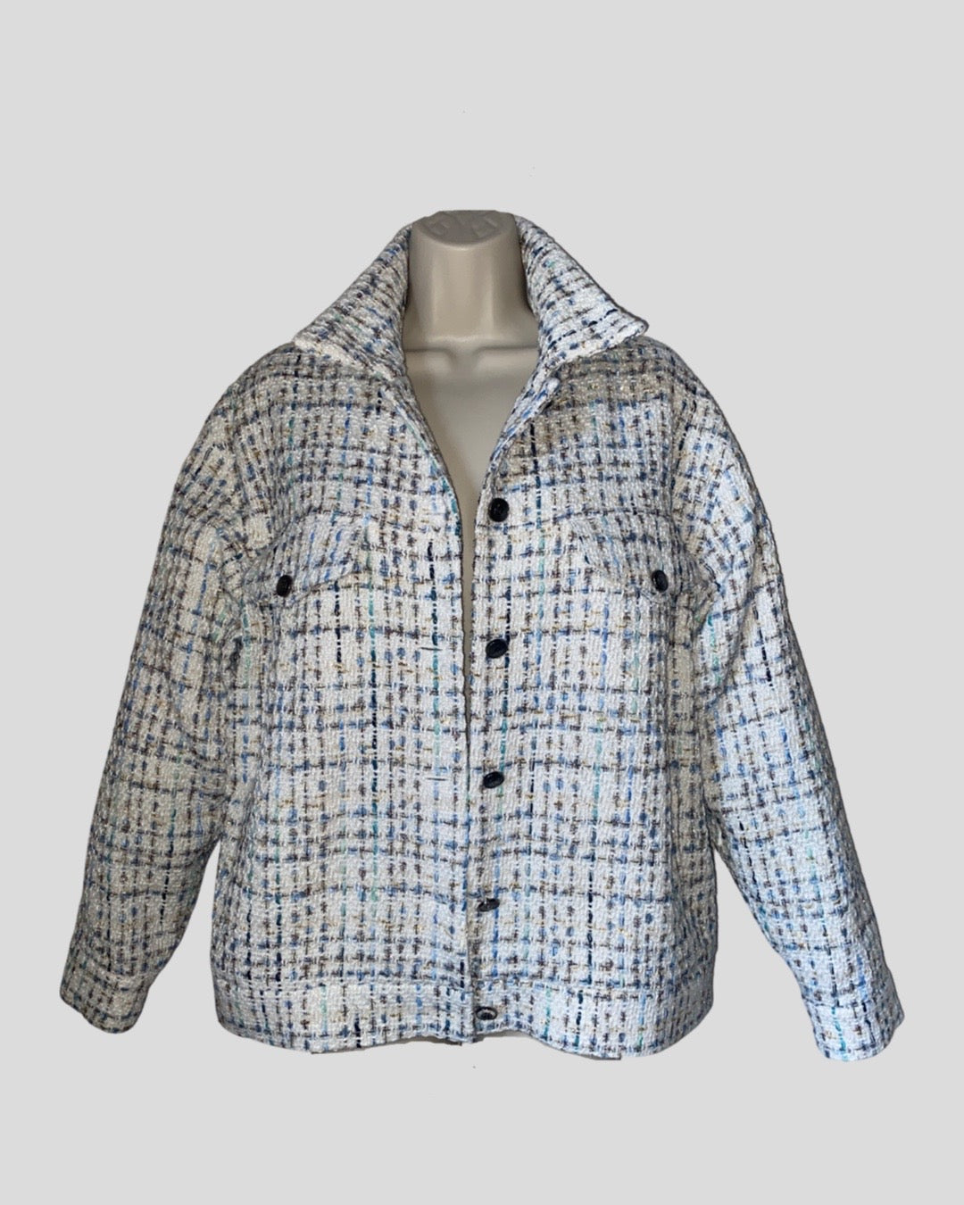 STELLA WHITE & BLUE OVERSIZED TWEED JACKET