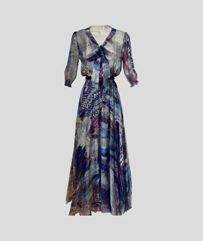 AZUR LONG SILK CHIFFON DRESS