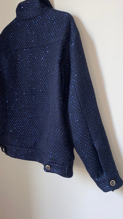 JACKY NAVY BLUE OVERSIZED TWEED JACKET