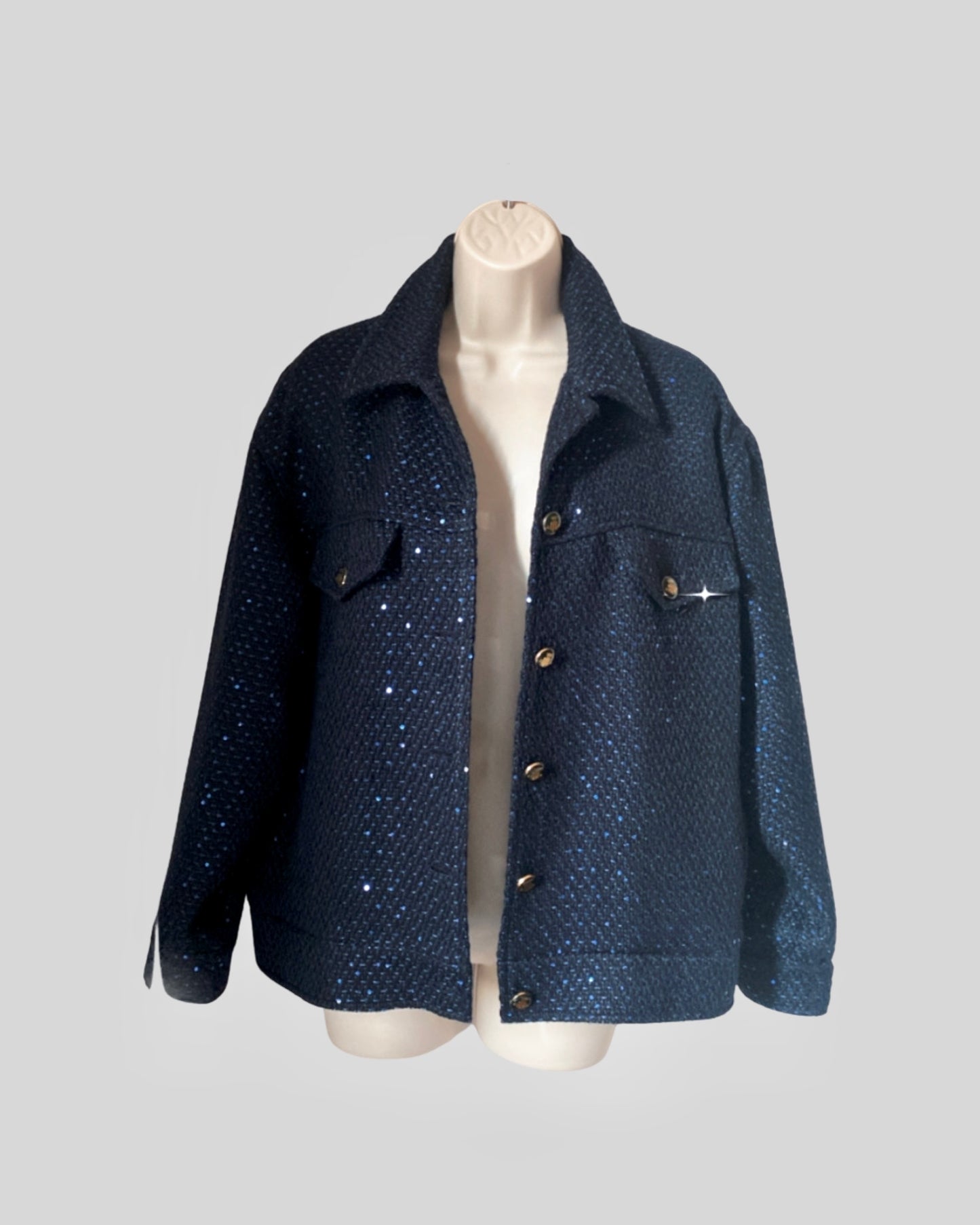 JACKY NAVY BLUE OVERSIZED TWEED JACKET