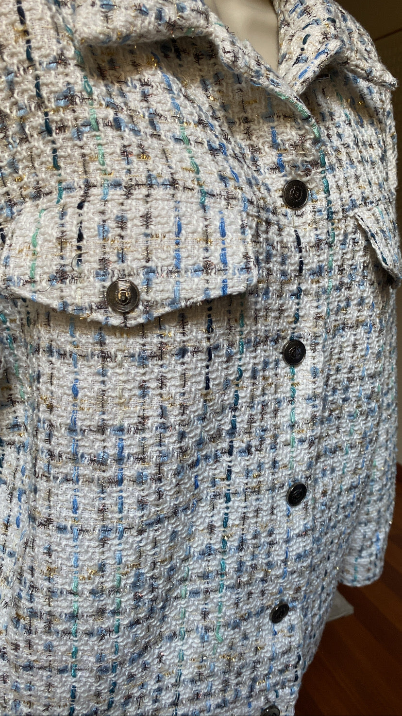 STELLA WHITE & BLUE OVERSIZED TWEED JACKET