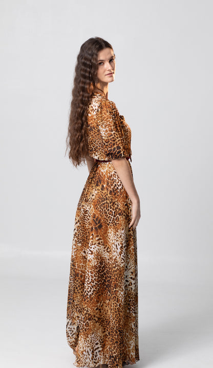 LA SIRENE LONG ANIMAL PRINT DRESS